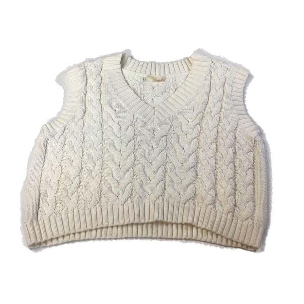 Altar'd State White Cropped Cable Knit Sweater Vest Women’s M boho retro chic